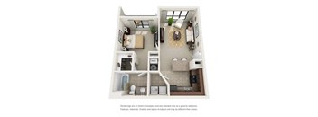 A3 One Bedroom and One Bathroom Floor Plan at Ridge Crossings Apartments, Hoover, AL