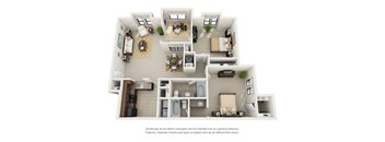 B2 Two Bedroom and Two Bathroom Floor Plan at Ridge Crossings Apartments, Alabama 35244