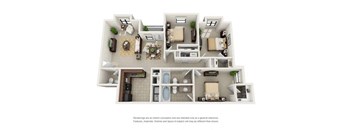C1 Three Bedroom and Two Bathroom Floor Plan at Ridge Crossings Apartments, Hoover, 35244