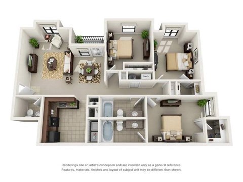C1 Three Bedroom and Two Bathroom Floor Plan C1 Three Bedroom and Two Bathroom Floor Plan at Ridge Crossings Apartments, Hoover, 35244