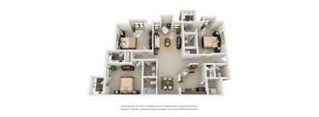 C2 Three Bedroom and Two Bathroom Floor Plan at Ridge Crossings Apartments, Hoover, Alabama