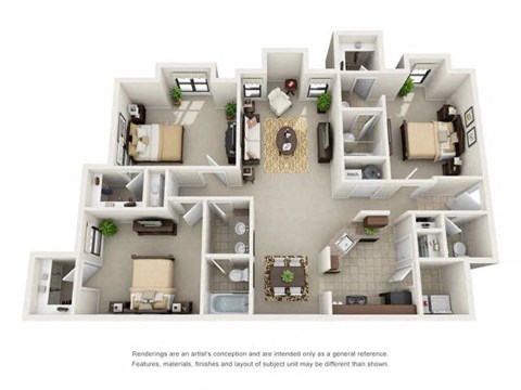 C2 Three Bedroom and Two Bathroom Floor Plan C2 Three Bedroom and Two Bathroom Floor Plan at Ridge Crossings Apartments, Hoover, Alabama