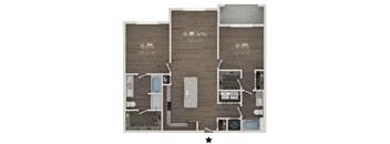 A floor plan of a house with a kitchen, living room, and bathroom.