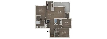 A floor plan of a house with a kitchen, living room, and two bedrooms.