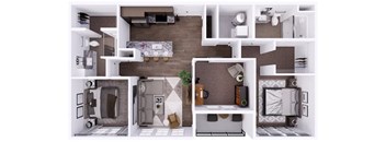 A series of images showing different angles of a modern, minimalist kitchen and living room.