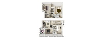 A diagram of a house with a kitchen, living room, and bathroom.