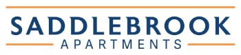 The image is a logo for Saddlebrook Apartments.