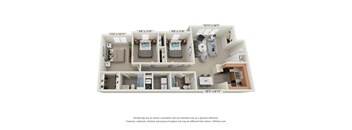 A 3D floor plan of a house with dimensions and room labels.
