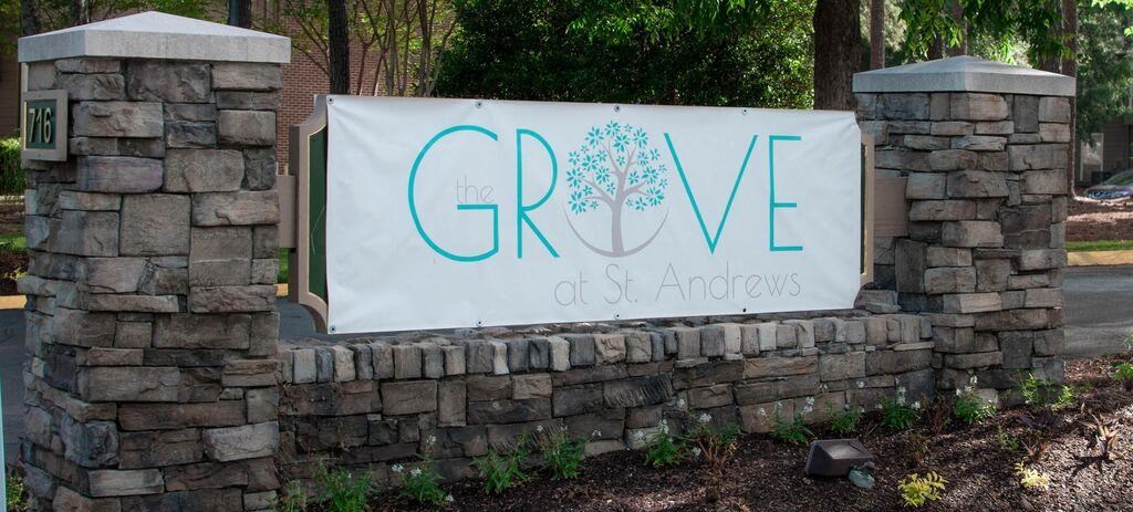 Entrance sign with brick at the Grove at St. Andrews, Columbia, SC