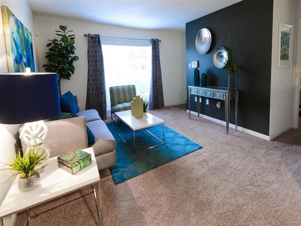 Model apartment with accent wall and furniture at the Grove at St. Andrews, Columbia, SC