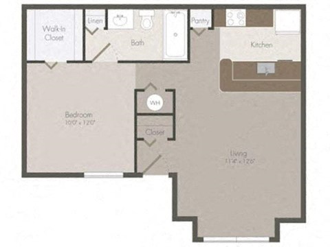 One bedroom  1 bath A4 floor plan at the Grove at St. Andrews, Columbia, SC