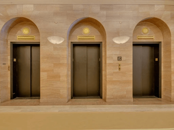 Lobby elevators at Land Bank Lofts in Columbia, SC