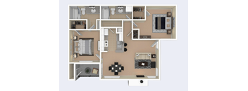 A floor plan of a house with a kitchen, living room, and bathroom.