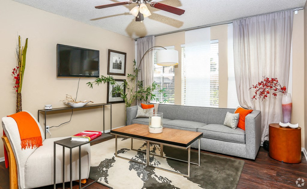 Living room with lighted Ceiling Fan  at The Adelaide, Orlando