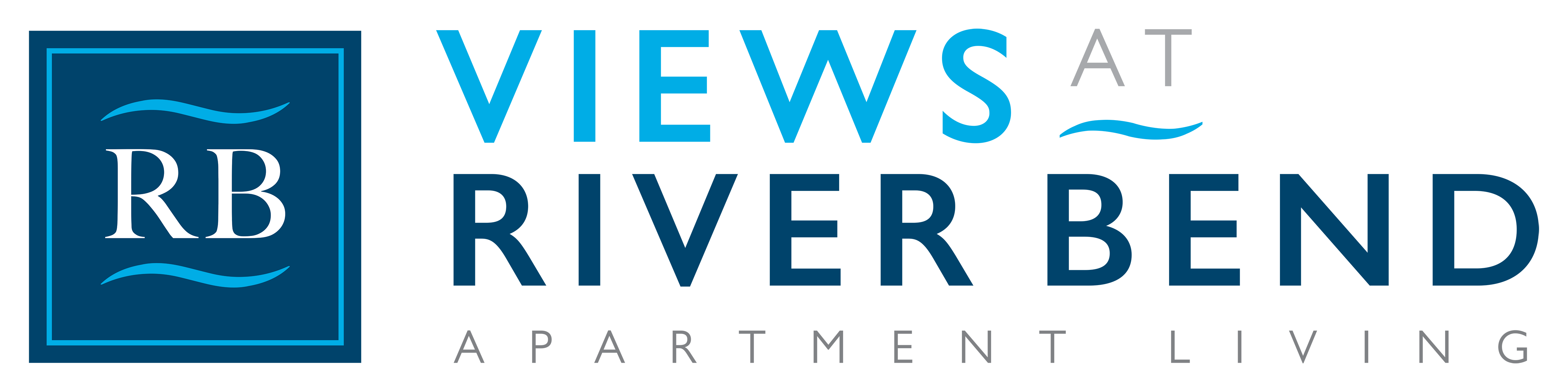 a graphic with the words rivers at river bend and a river bend apartment living logo