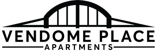 A black and white logo for Vendome Place Apartments.