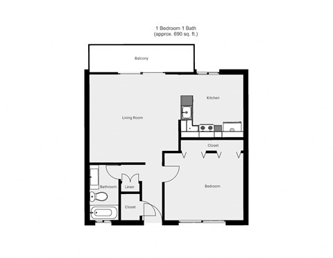 1 Bedroom floor plan for Corcoran Gardens Apartments