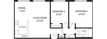 a floor plan of a house with a kitchen and a living room
