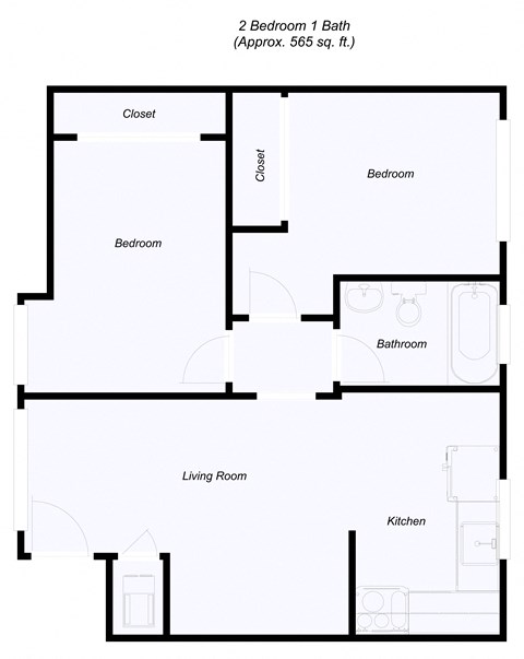 2 bedroom floor plan for Del Prado I Apartments