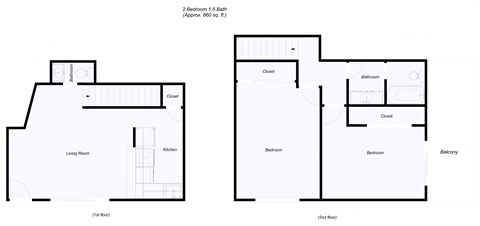 2 Bedroom floor plan for Mark II Apartments
