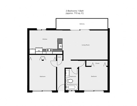 2 Bedroom floor plan for Corcoran Gardens Apartments