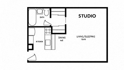 lower level floor plan of a studio apartment with a bedroom and a living room