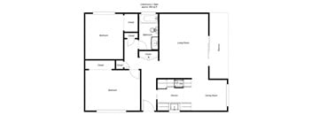 2 Bedroom floor plan for Del Prado II Apartments