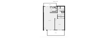 A floor plan of a one bedroom one bath apartment.
