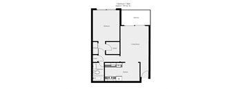 A floor plan of a one bedroom apartment with a bath.