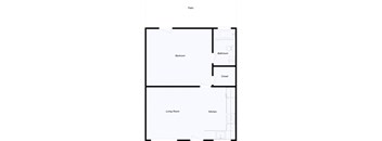 A floor plan of a patio with a bedroom, bathroom, closet, living room, and kitchen.