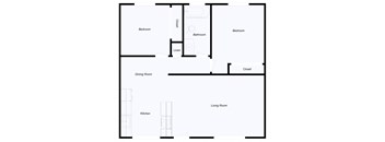 A floor plan of a house with a living room, dining room, kitchen, and three bedrooms.