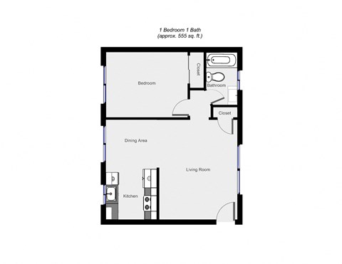 1 Bedroom floor plan for Mari-Court Apartments