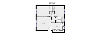 2 Bedroom floor plan for Mari-Court Apartments