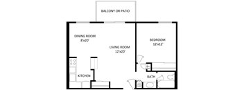 a floor plan of a small house with a living room and a dining room