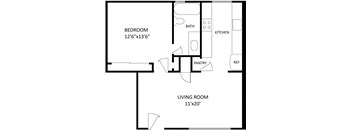 a floor plan of a house with a bedroom and a living room