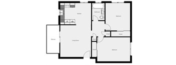 A black and white image of a house floor plan with labeled rooms.