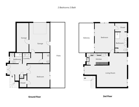 A floor plan of a two bedroom, two bath house.