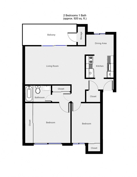 2 Bedroom floor plan for Shearwater Apartments