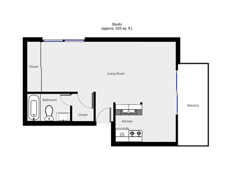 Studio floor plan for Shearwater Apartments
