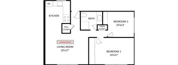 a floor plan of a house with a bedroom and a living room