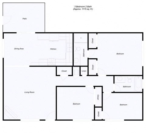 2 Bedroom floor plan for Meritage Apartments