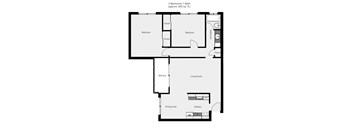 a floor plan of a unit with a bedroom and a living room
