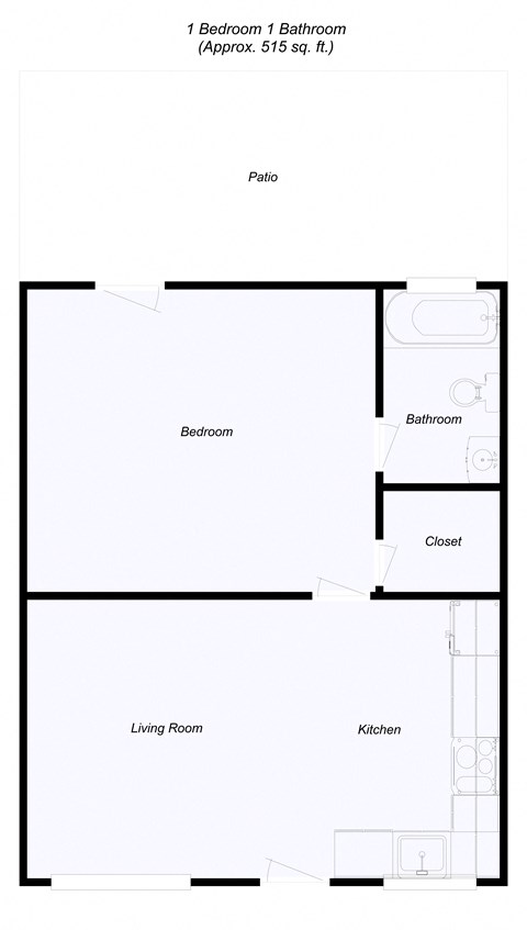 1 Bedroom floor plan for 110 Graham Apartments