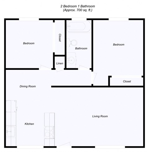 2 Bedroom floor plan for 110 Graham Apartments