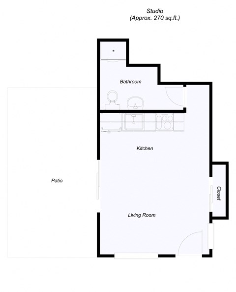 Studio floor plan for Miramar Plaza Apartments