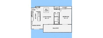 1 Bedroom floor plan for California Oaks Apartments