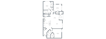 A floor plan of a house with a kitchen, living room, and two bedrooms.