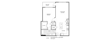 A1B floor plan of a one bedroom apartment with one bath.