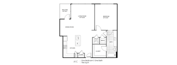 A floor plan of a one bedroom apartment with 794 square feet.