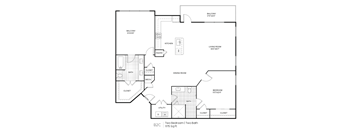 A floor plan of a two bedroom, two bath apartment.